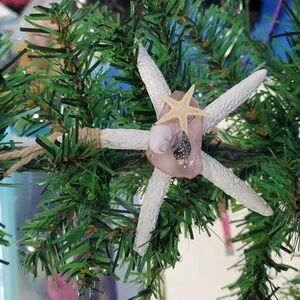 Handmade White Starfish Ornament with Pink Seaglass & Shell Decorations